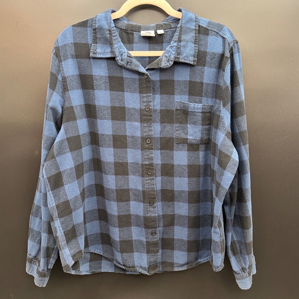 Grateful Dead Bertha Skull Roses Buffalo Plaid Flannel Shirt Blue Black XL